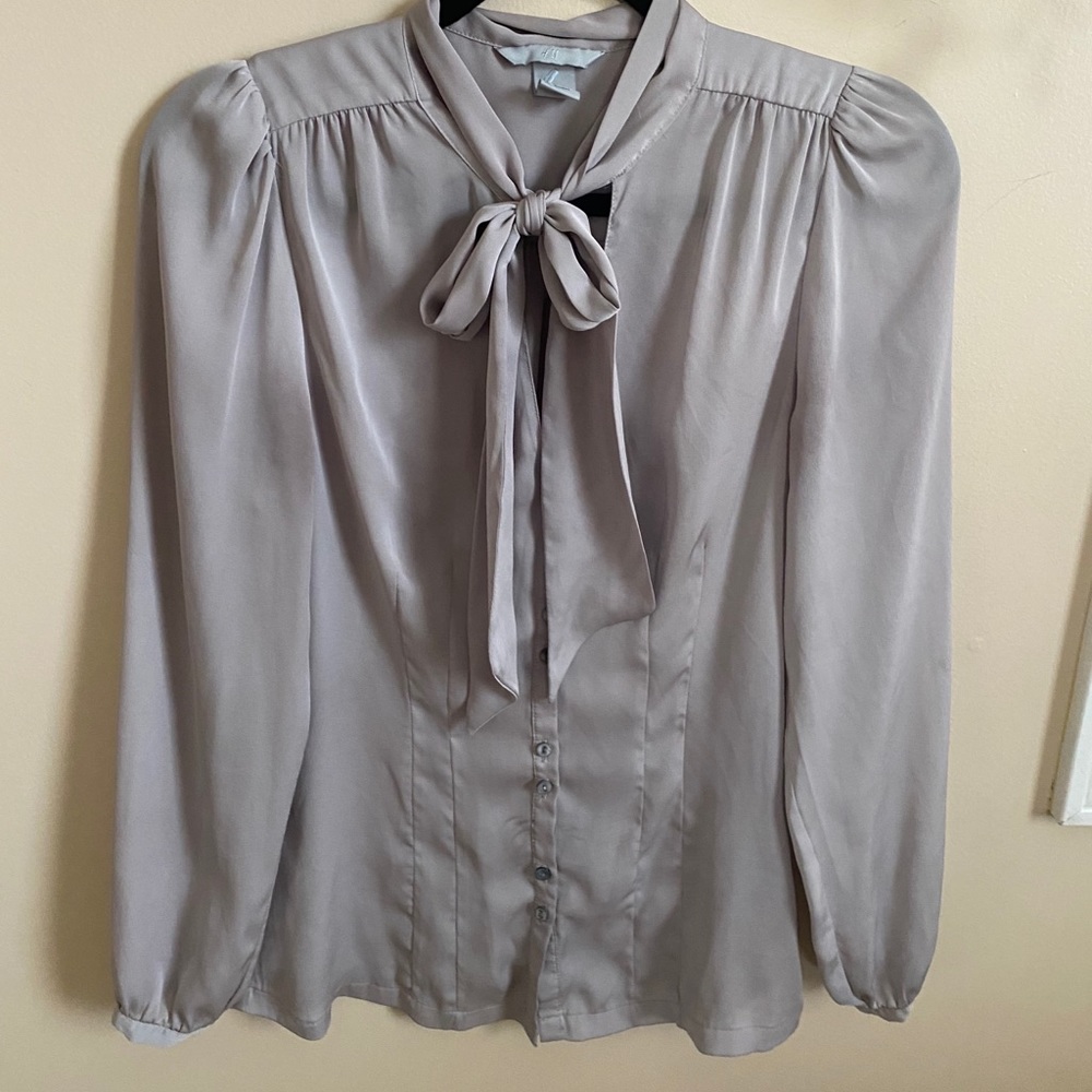 Silk Silver Button Up Work Blouse